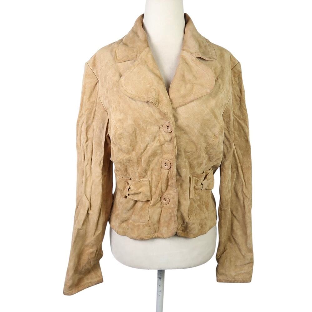 Vintage Y2K Live a Little Tan Suede Leather Blazer Jacket S